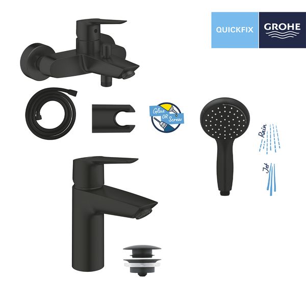 Набір змішувачів 3 в 1 для ванної кімнати Grohe QuickFix Start Black UA303301SQ CV032757 фото