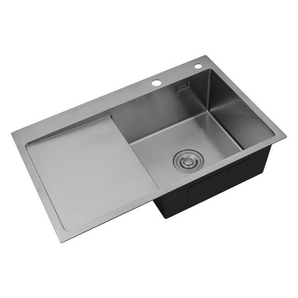Комплект кухонної мийки Kroner KRP Geb&uuml;rstet 78х49RHM BLK04 nichel SL54728 фото