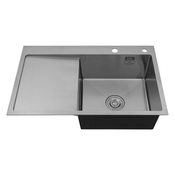 Комплект кухонної мийки Kroner KRP Geb&uuml;rstet 78х49RHM BLK04 nichel SL54728 фото