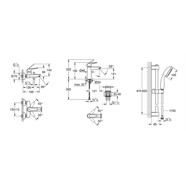 Набір змішувачів 3 в 1 для ванної кімнати Grohe QuickFix Start Black UA303301MQ CV032749 фото