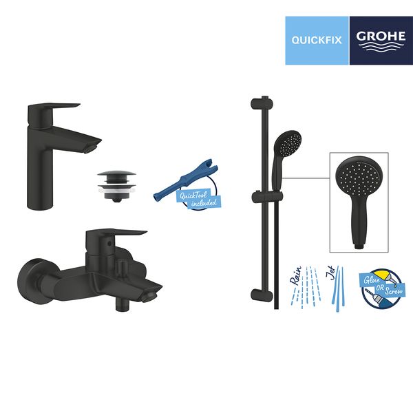 Набір змішувачів 3 в 1 для ванної кімнати Grohe QuickFix Start Black UA303301MQ CV032749 фото