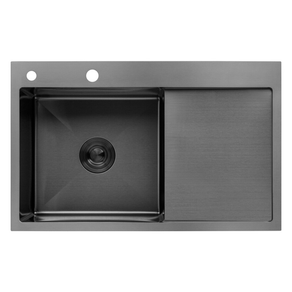 Комплект кухонної мийки Kroner KRP Schwarze 78х49LHM PVD ST07 Grafite SL44791 фото
