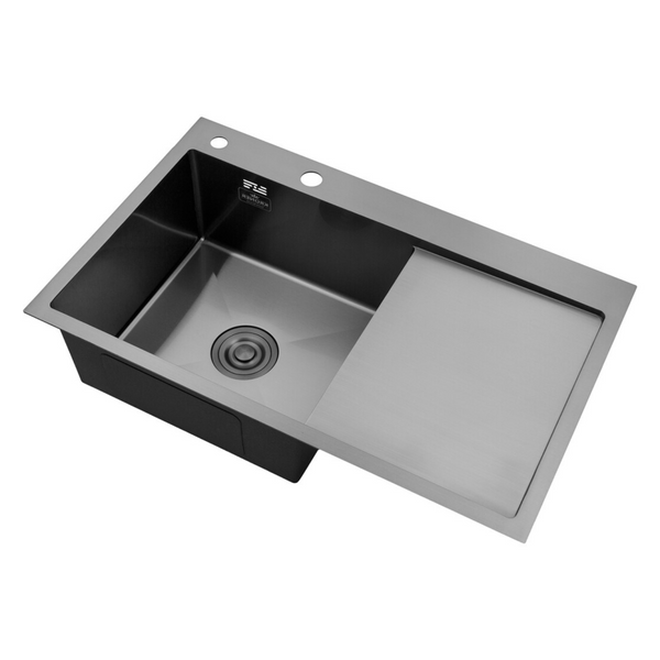 Комплект кухонної мийки Kroner KRP Schwarze 78х49LHM PVD ST07 Grafite SL44791 фото