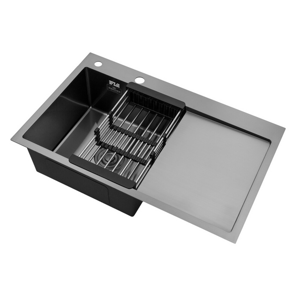 Комплект кухонної мийки Kroner KRP Schwarze 78х49LHM PVD ST07 Grafite SL44791 фото